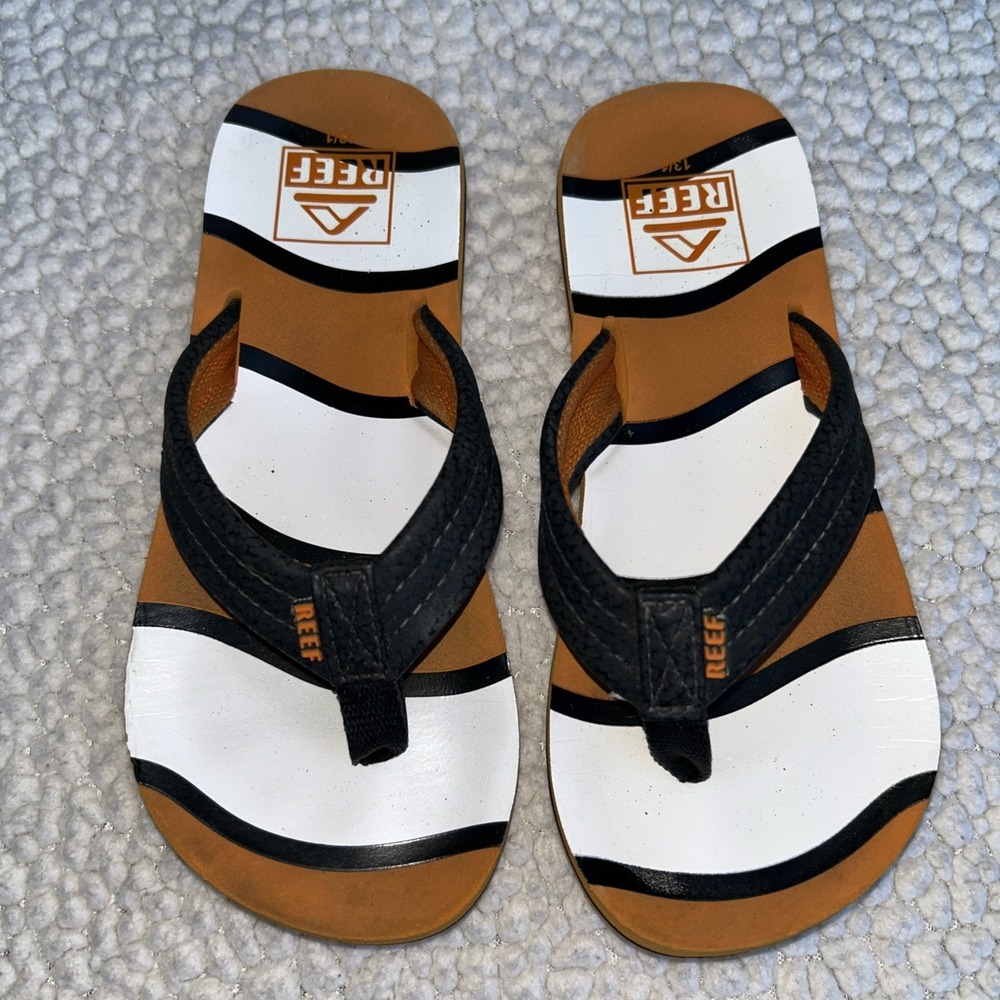 Reef Kids Flip Flops Orange White Black Striped Thong Sandals Size 13/1‎